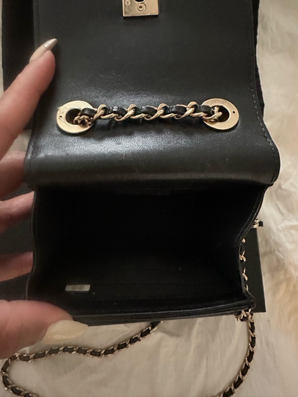 CHANEL Black Quilted Lambskin Mini Crossbody with Gold Chain - Picture 6 of 12